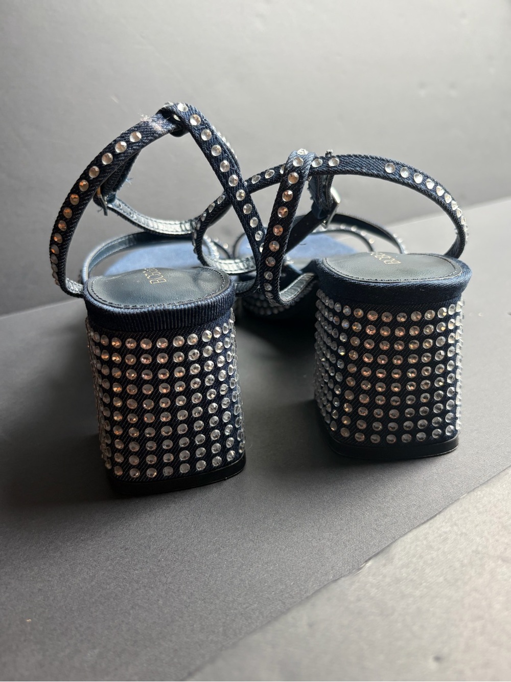 BCBGeneration Blue Rhinestone Block Heel Sandals - Picture 8 of 13